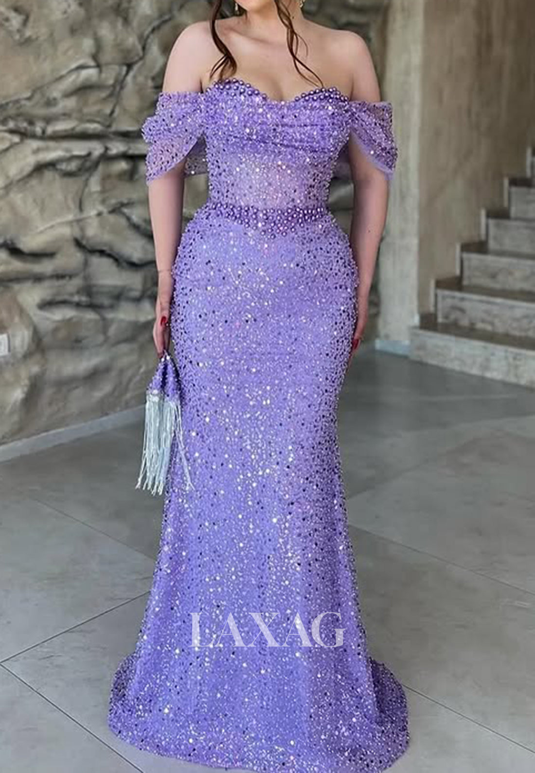 فستان حورية البحر للحفلات الراقصة بدون أكمام على شكل قلب، مطرز بالكامل بالترتر، مطوي، فساتين رسمية