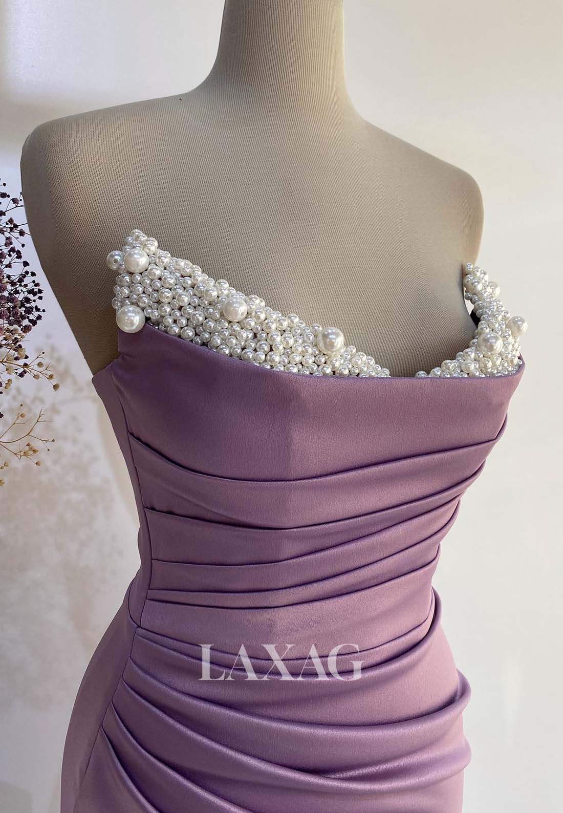 فستان سهرة حورية البحر بدون أكمام مزين بالخرز على شكل قلب، فساتين رسمية من الساتان المطوي مع شق عالٍ