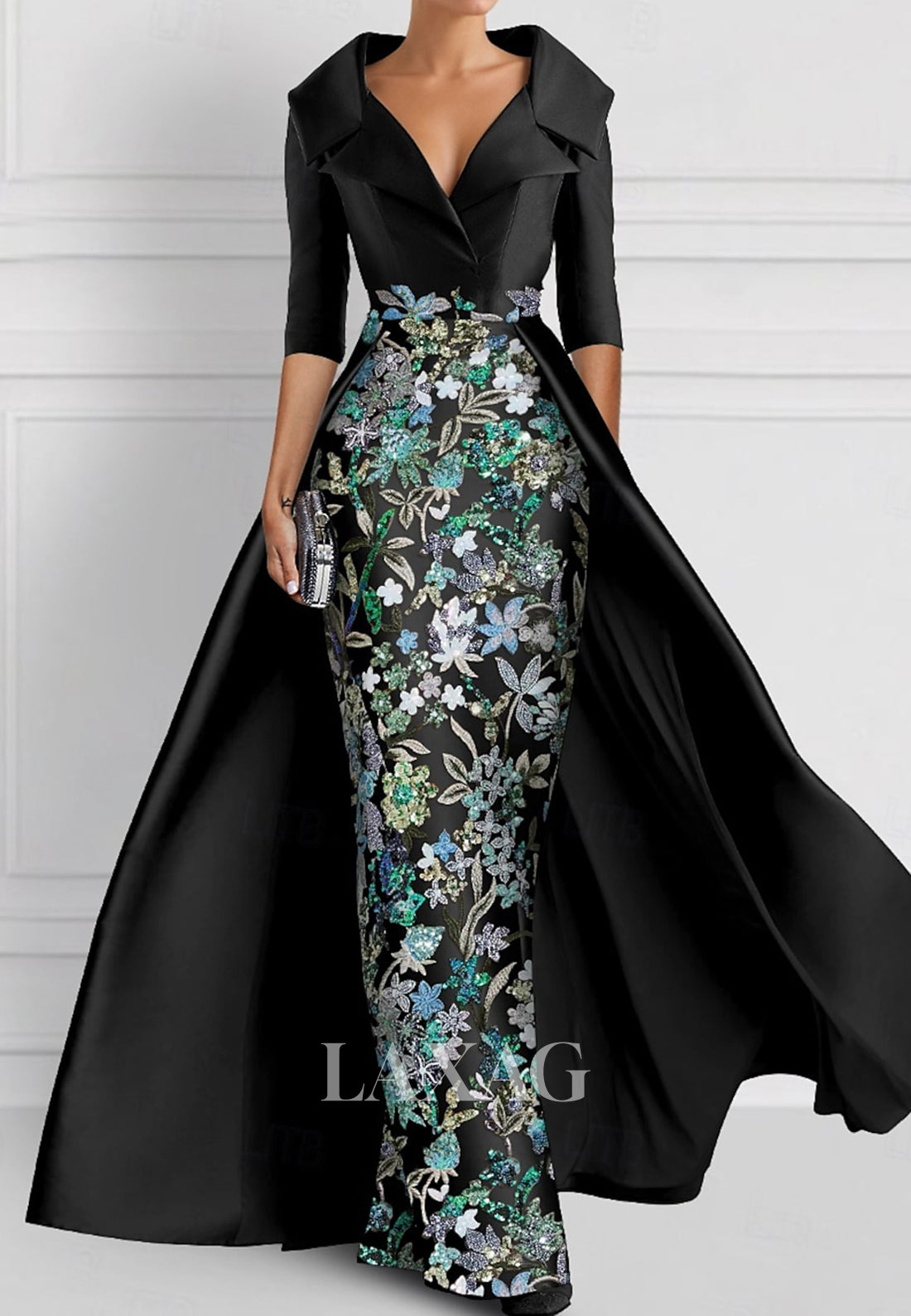 V-Neck Half-Sleeves Pleated Party Gowns Applique Embroidered Mermaid W Laxag V-Neck Half-Sleeves Pleated Party Gowns Applique Embroidered Mermaid W Laxag