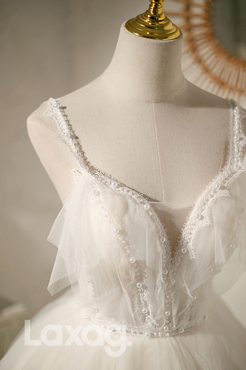 12186 - فستان سهرة أنيق بأشرطة رفيعة ومزين بالخرز