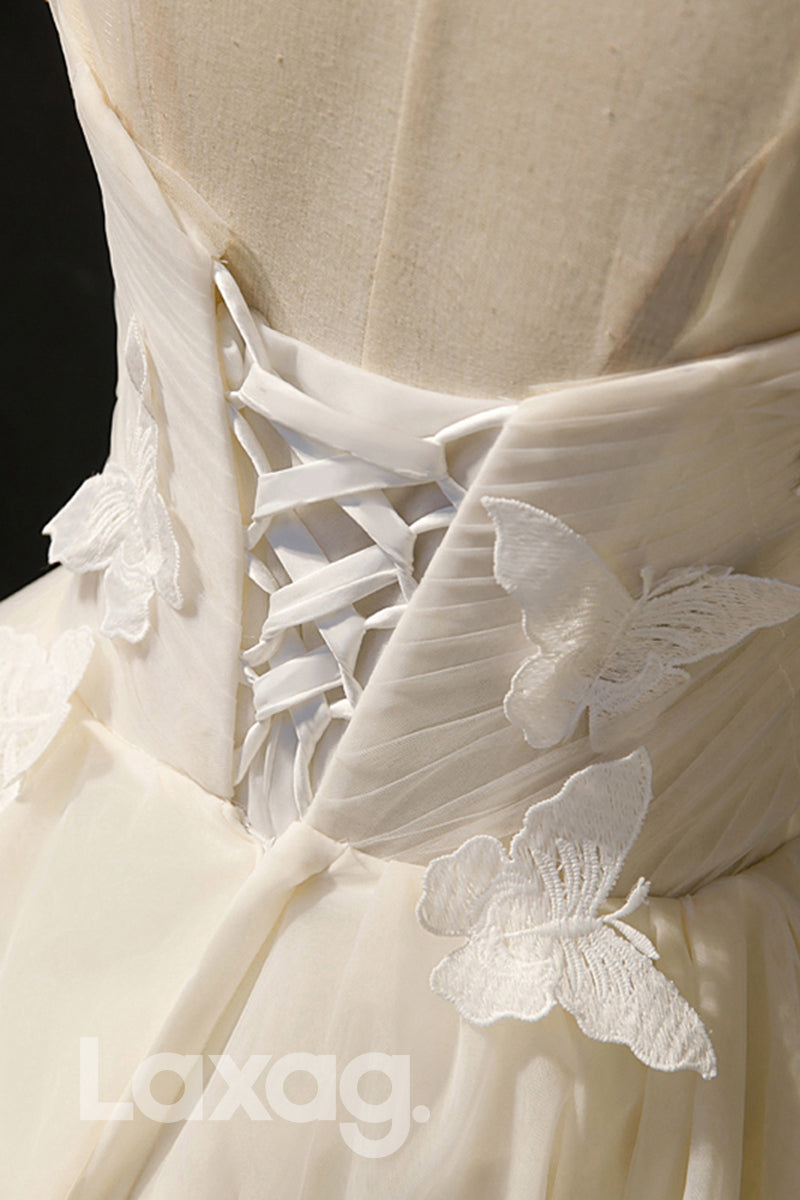 12189 - فستان سهرة عاجي بفتحة رقبة على شكل فراشة