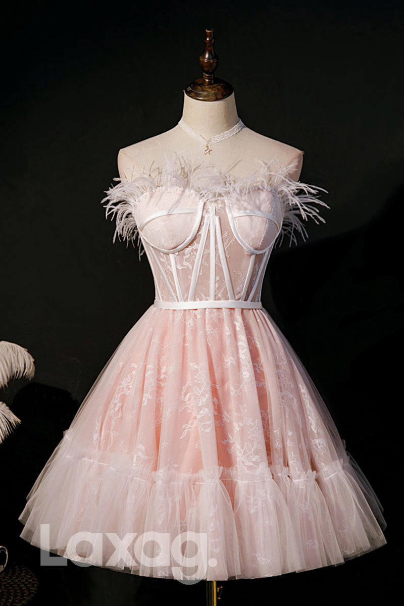 12190 - Strapless Feathers Pink Cute Homecoming Dress Laxag 12190 - Strapless Feathers Pink Cute Homecoming Dress Laxag