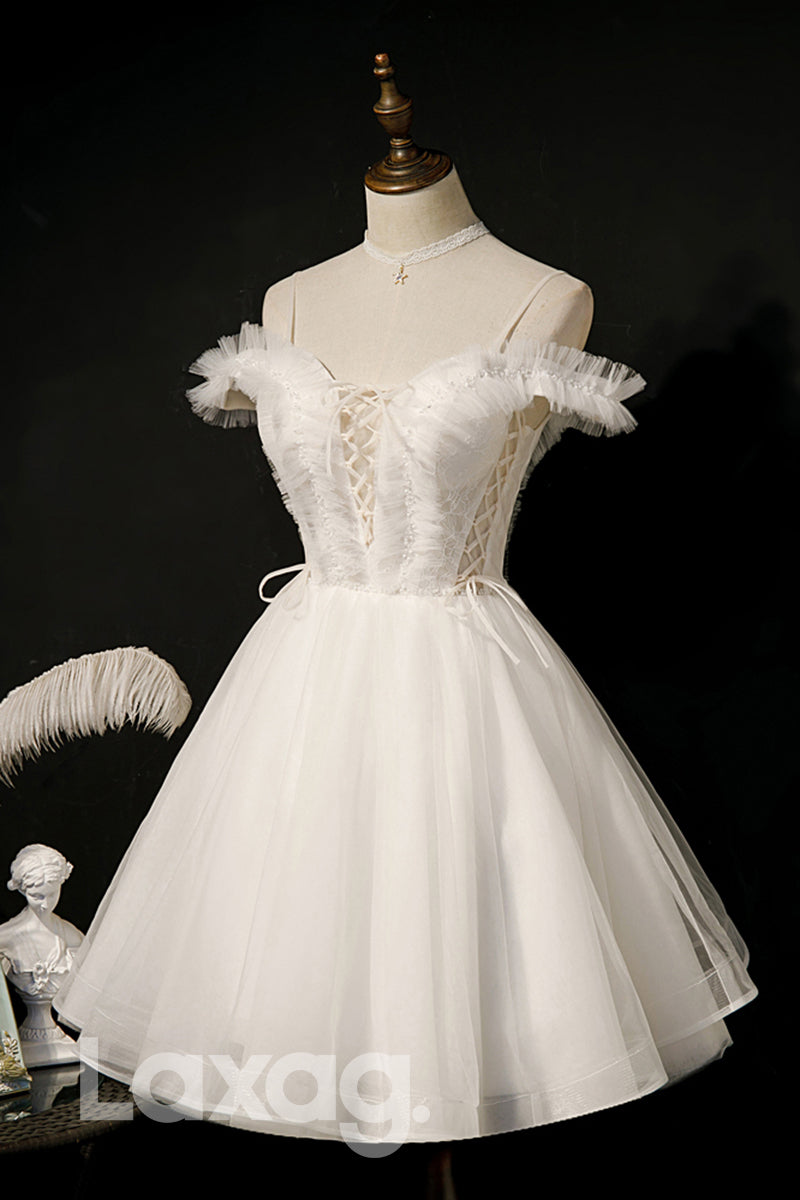 12192 - Spaghetti Straps Beads Short Homecoming Dress