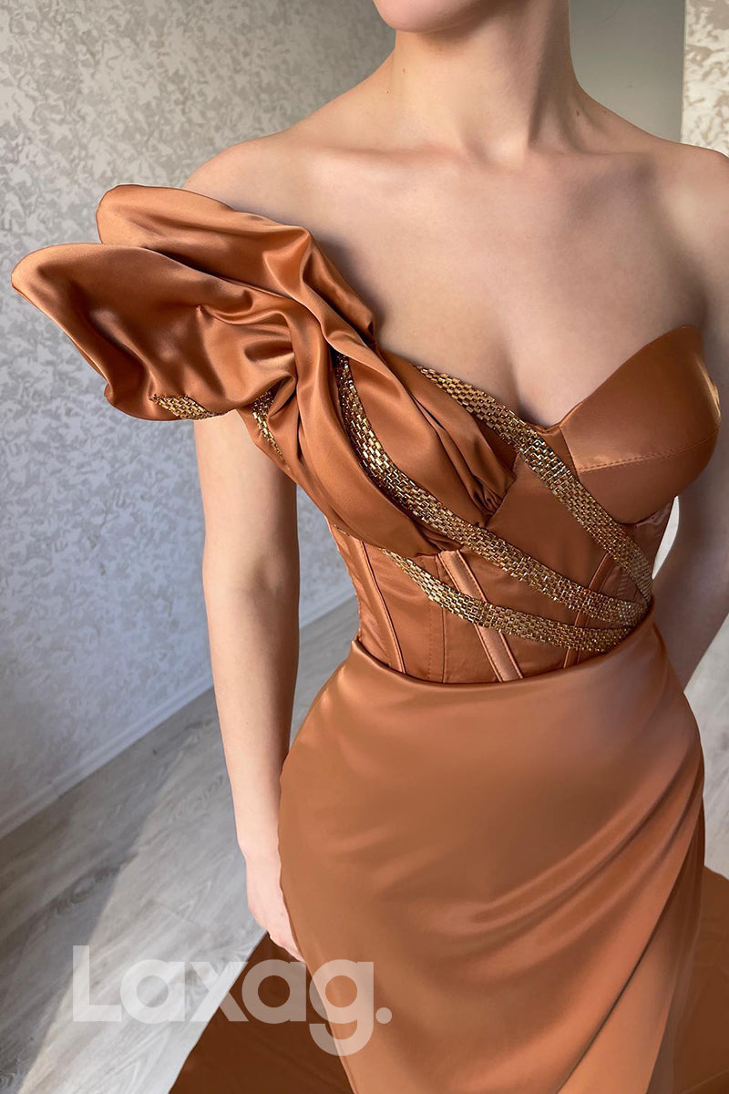 16825 - Sweetheart Ruched Sequins Prom Pageant Dress with Slit