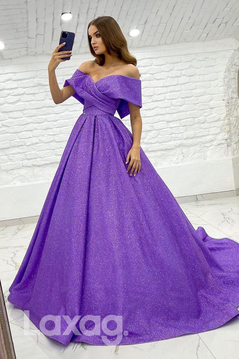 19718 - Unique Off the Shoulder Purple Prom Dress Glitter Laxag 19718 - Unique Off the Shoulder Purple Prom Dress Glitter Laxag