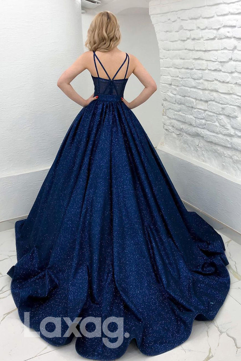 19719 - Spaghetti Straps Sparkly Prom Ball Gown Glitter|LAXAG