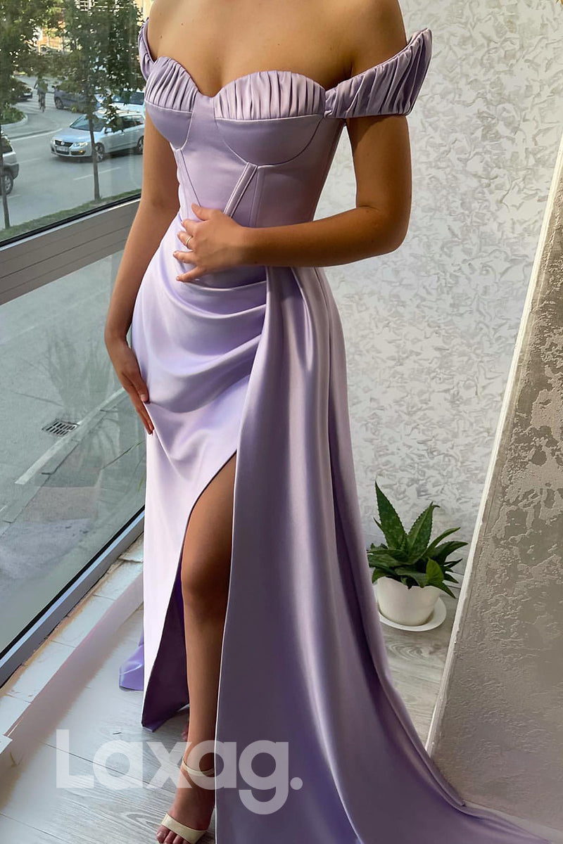 purple off the shoulder prom dress 19778