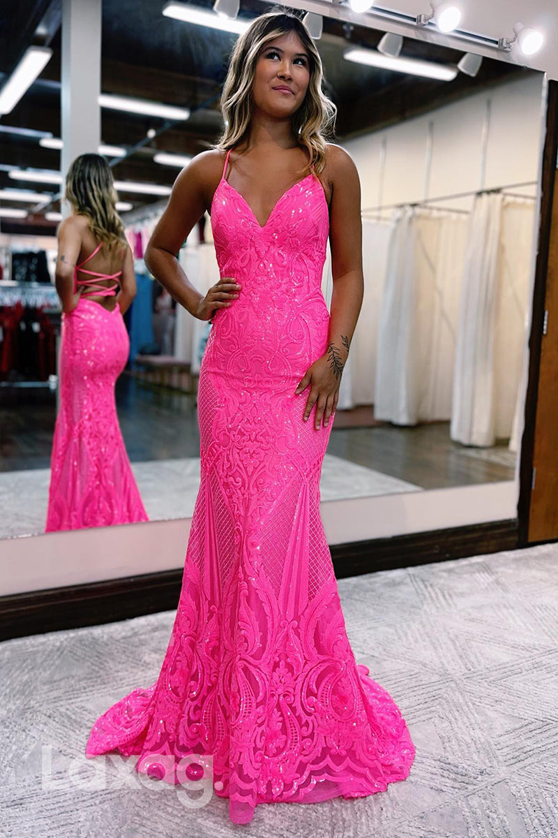 Hot Pink Beaded Prom Dresses