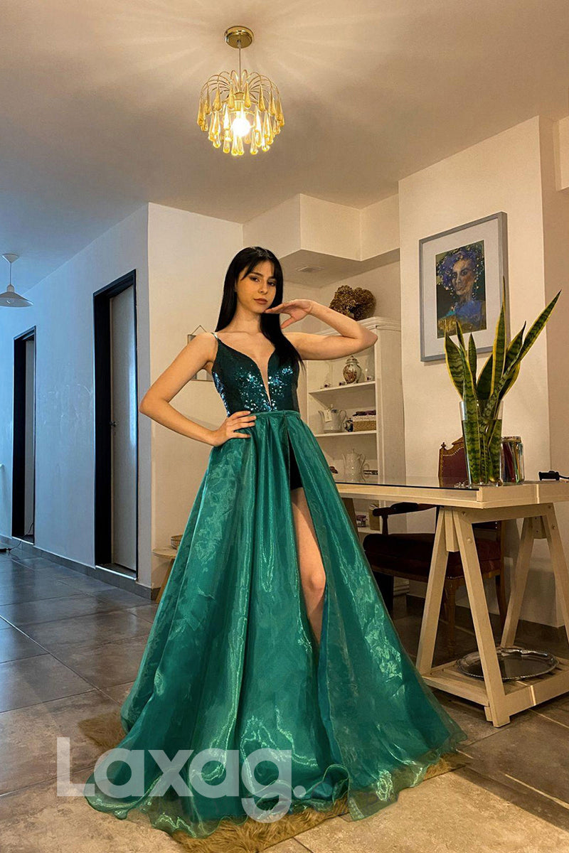 21809 - Plunging V Neck Thigh Slit Prom Dress With Detachable Skirt Laxag 21809 - Plunging V Neck Thigh Slit Prom Dress With Detachable Skirt Laxag