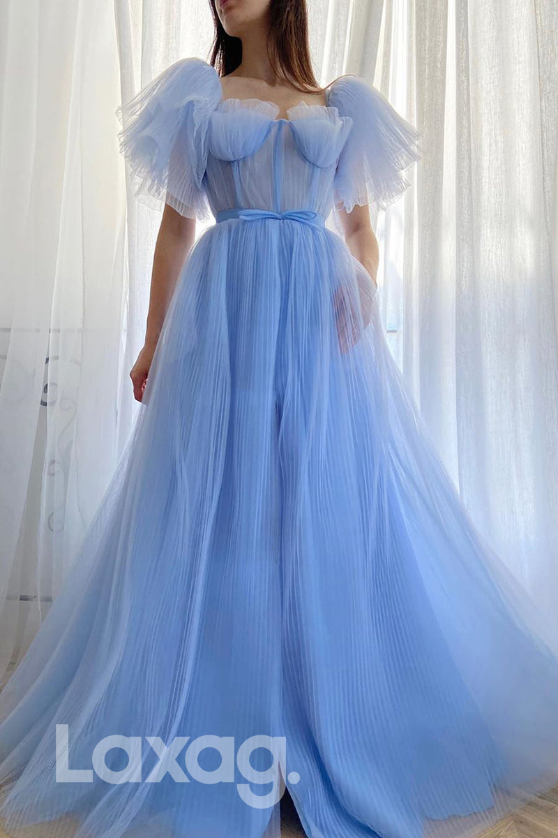 formal dresses with pockets and sleeves Ruffled Sweetheart A-Line Midi Wedding Guest Dress with Short Sleeves