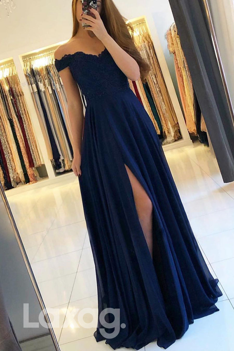16712 - Off the Shoulder High Split A-line Formal Dress|LAXAG