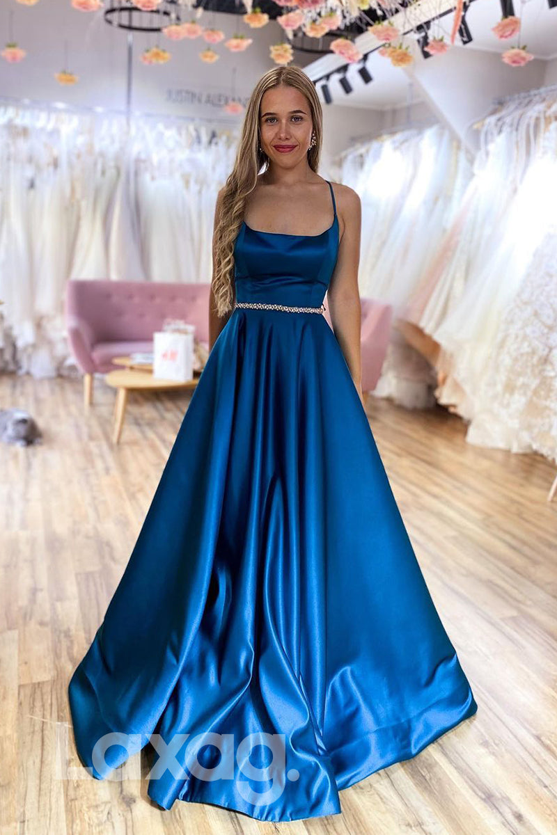 18786 - Women's Scoop Blue Satin Long Simple Prom Dresses with Pockets Laxag 18786 - Women's Scoop Blue Satin Long Simple Prom Dresses with Pockets Laxag