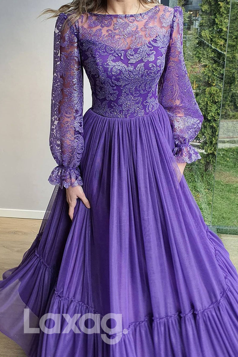 17781 - Women's Scoop Long Sleeves Long Formal Evening GownLAXAG