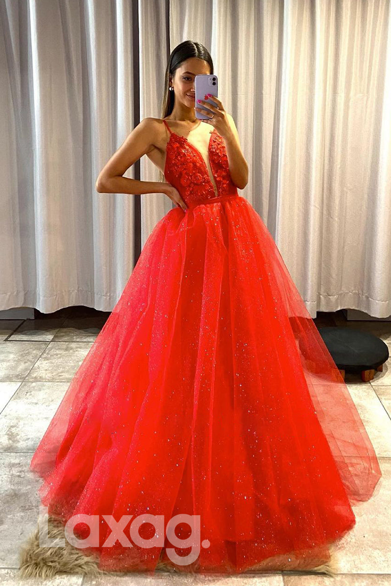 17782 - Plunging V-Neck Lace Applique Long Prom Dress with Detachable Laxag 17782 - Plunging V-Neck Lace Applique Long Prom Dress with Detachable Laxag