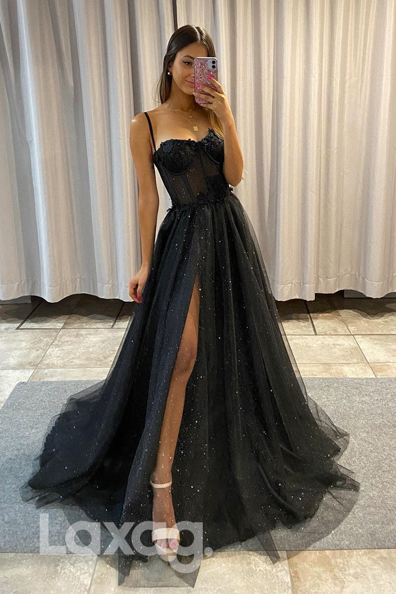 17787 - Spaghetti Straps Lace Applique Long Prom Dress with Slit 17787 - Spaghetti Straps Lace Applique Long Prom Dress with Slit