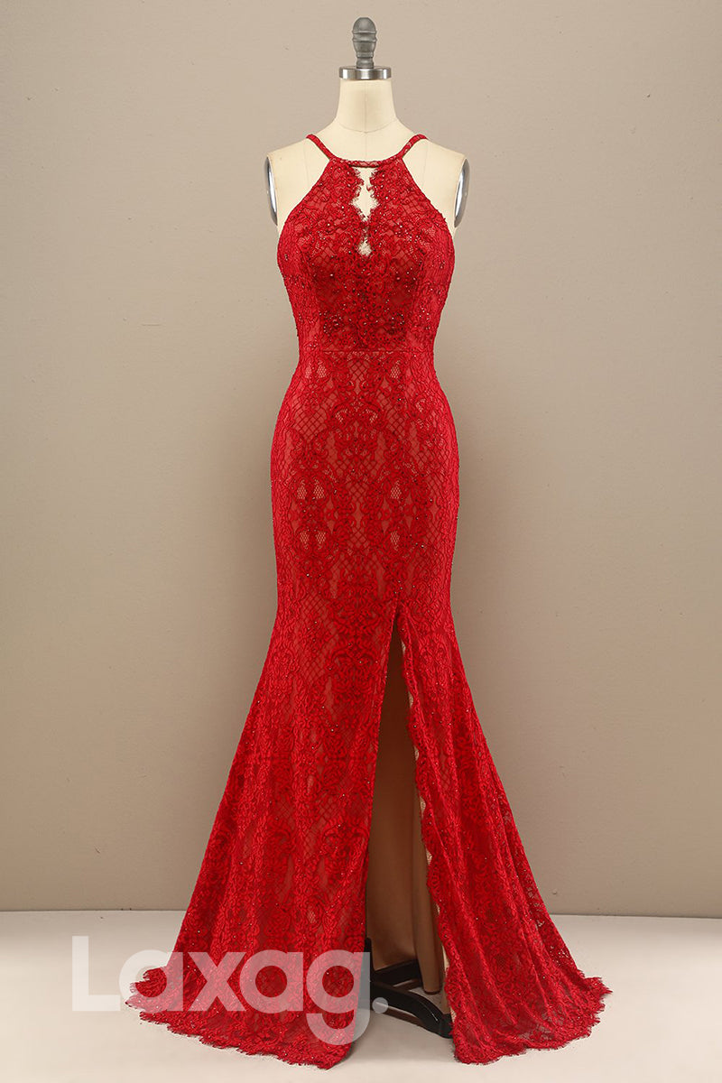 18768 - Chic Halter Lace Beads Mermaid Formal Evening Dress with Slit Laxag 18768 - Chic Halter Lace Beads Mermaid Formal Evening Dress with Slit Laxag