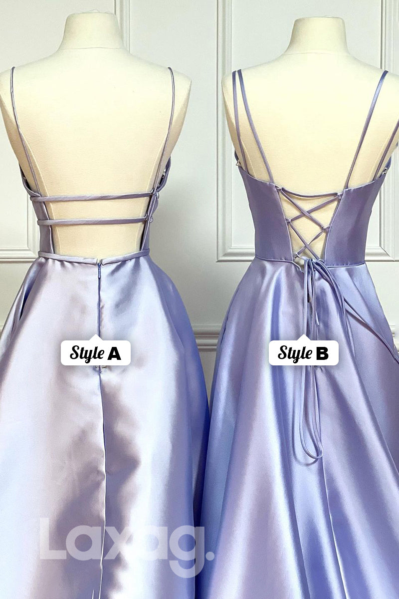 19783 - Plunging V-neck Lilac Satin Simple Prom Dress|LAXAG