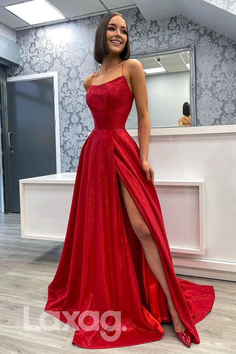 20765 - Spaghetti Straps High Split Red Prom Dress with Pockets Laxag 20765 - Spaghetti Straps High Split Red Prom Dress with Pockets Laxag