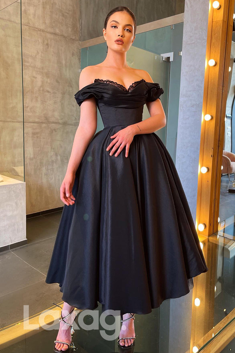 black ankle length formal dress Black Scoop Neck Velvet Custom Ankle Length Prom Evening Dress