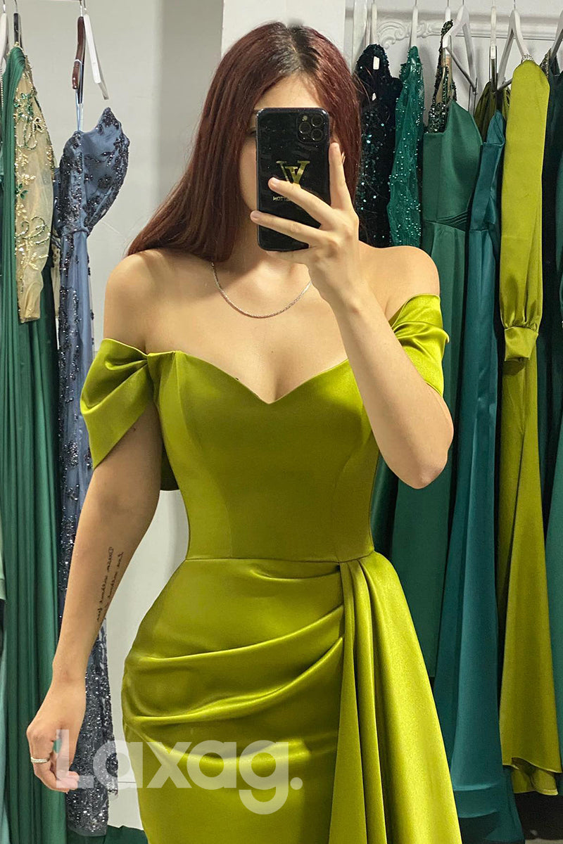 14775 - Off Shoulder Pleated Prom Evening Gown With Overskirt