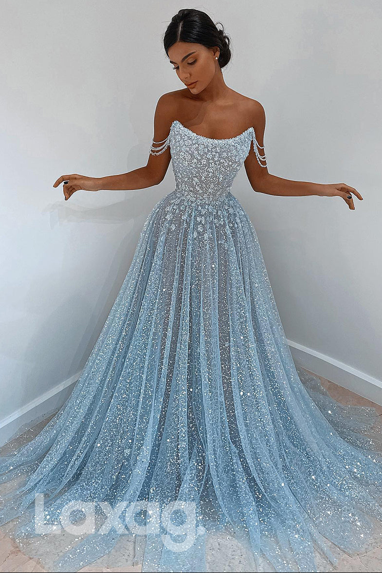 20724 - Unique Scoop Exquisite Lace Prom Dress Glitter|LAXAG