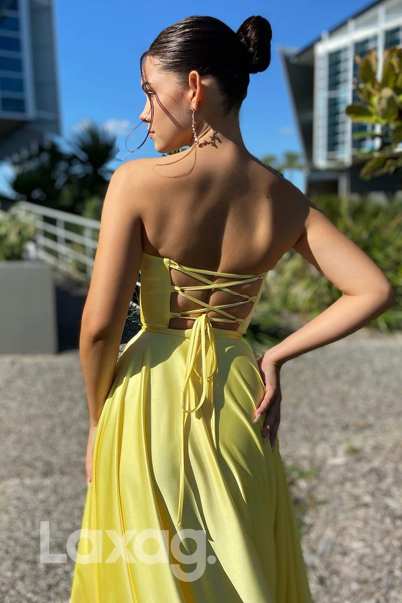 21703 - A-line Sweetheart Yellow Satin Cheap Prom Dress|laxag