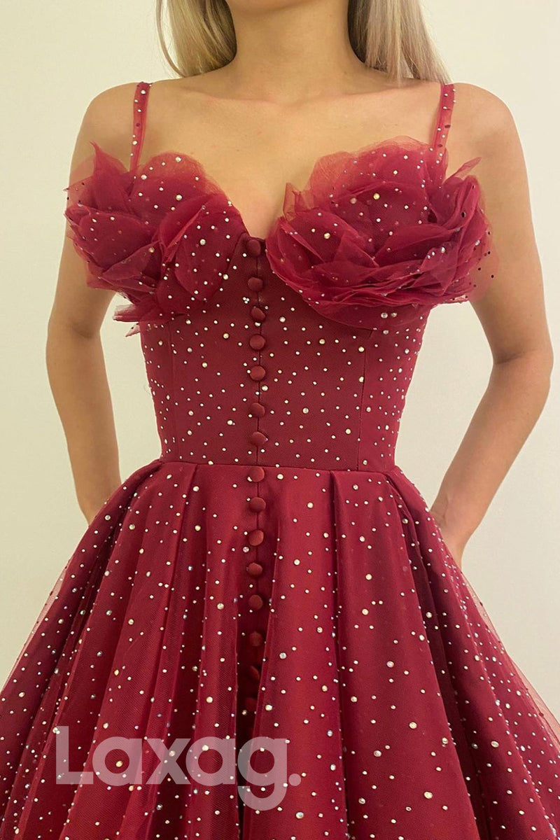 21717 - Spaghetti Straps Burgundy Prom Dress Long|LAXAG