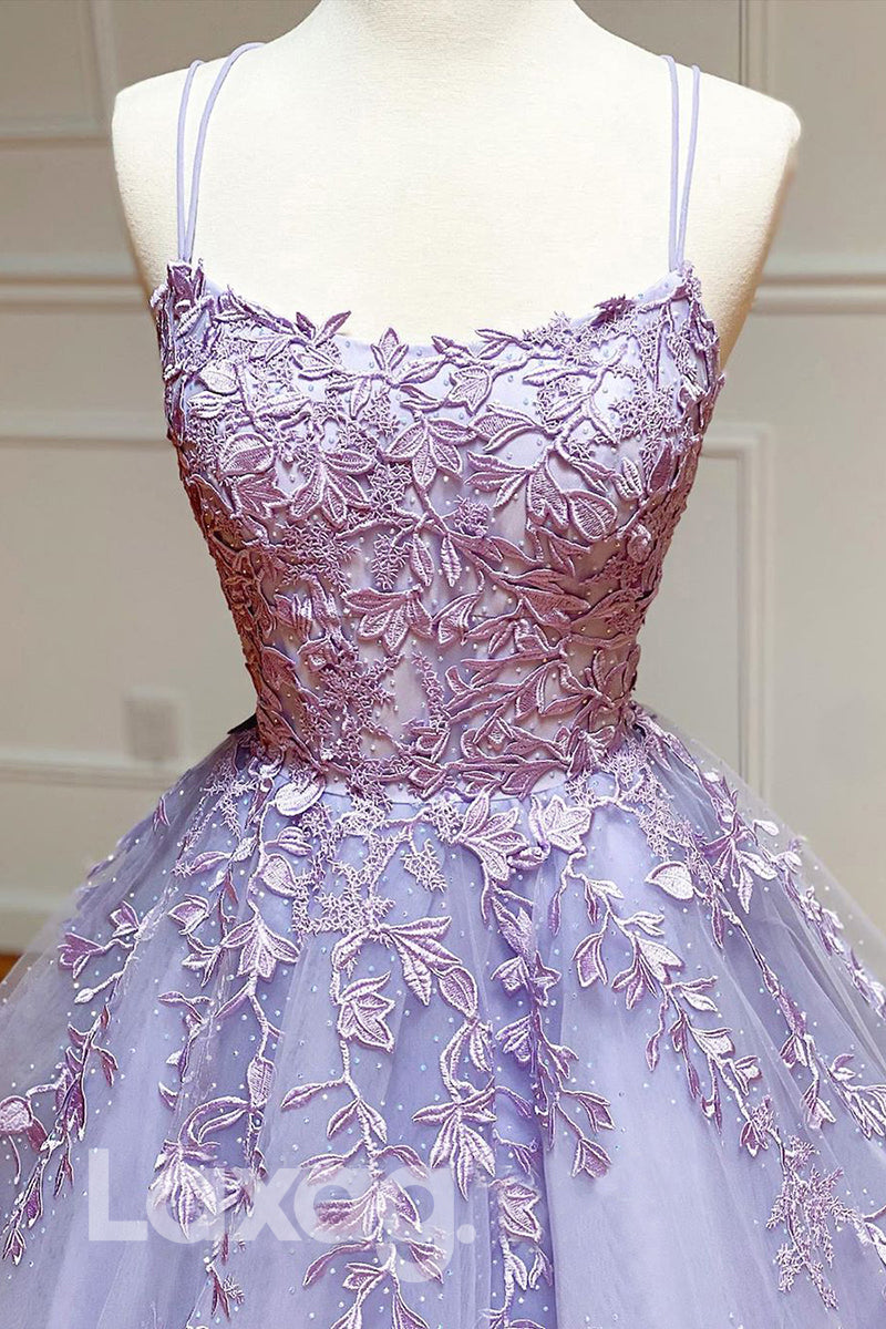 13779 - Lace Applique Sleeveless Tiered Tulle Gown With Corset - Laxag