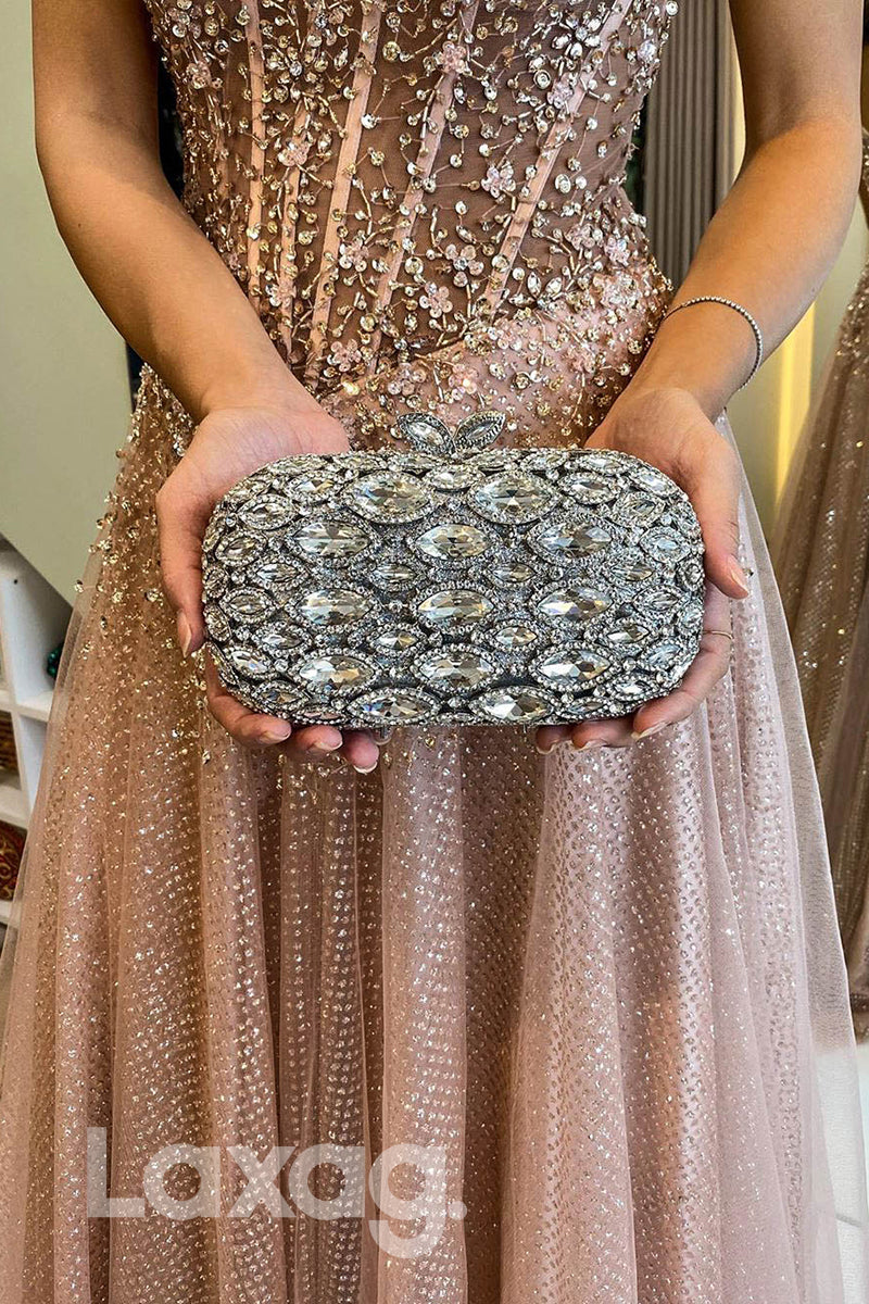 13799 - Embellished Sleeveless Sheer Tulle Long Beaded Gown - Laxag