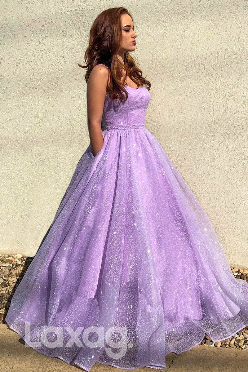 14766 - Metallic Shiny Tiered Bodice Open Back Pleated Ballgown - Laxag