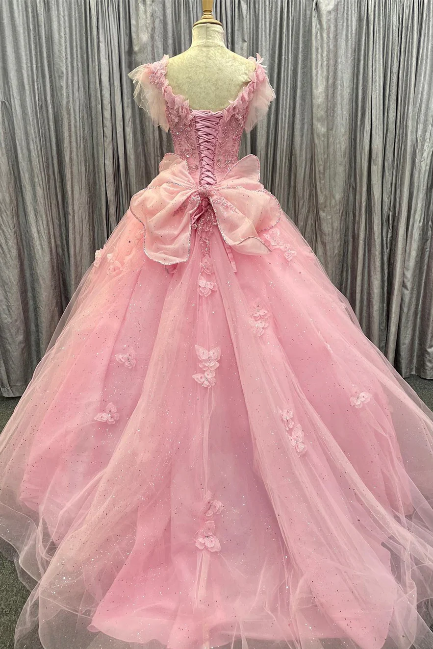 V-Neck Straps Sleeveless Beaded Sequined Applique Tulle Pleated A-Line Prom Dress