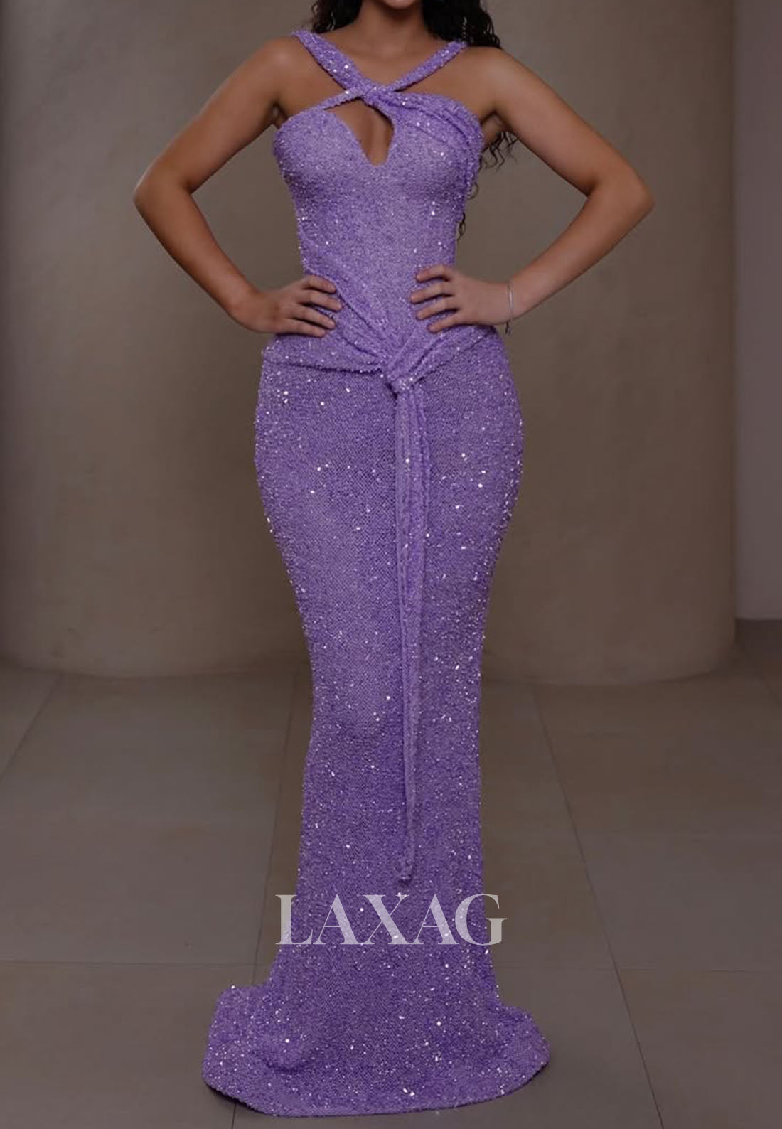 Asymmetrical-Neck Pleated Fully Sequined Mermaid Prom Dress Off-Shoulder Sleeveless Party Gowns