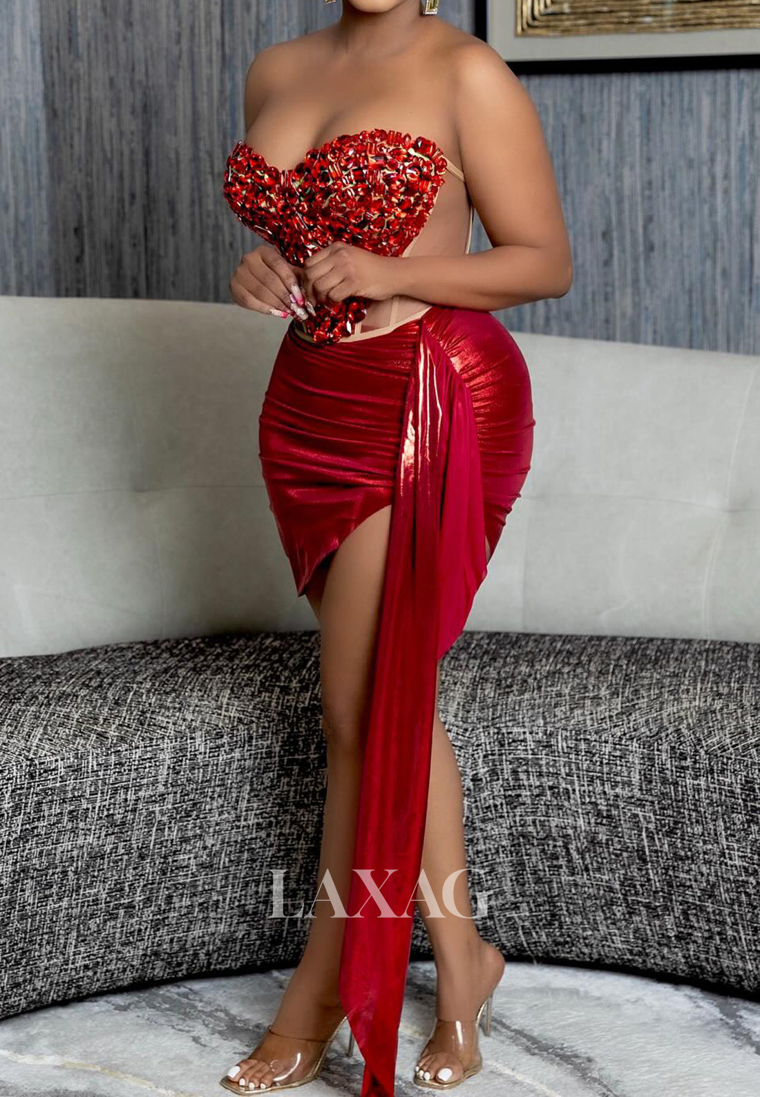 Sweetheart Off-Shoulder Sleeveless Rhinestone Pleated Satin Mermaid Party Homecoming Dress