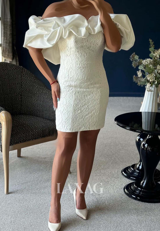 Ruffled Tube Top Off-Shoulder Sleeveless Allover Lace Applique Mermaid Party Homecoming Dress