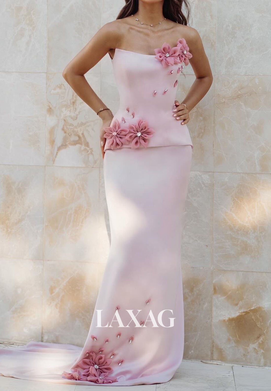 Scoop-Neck Sleeveless Floral Embellished Mermaid Evening Dress Off-Shoulder Rhinestone Formal Gowns