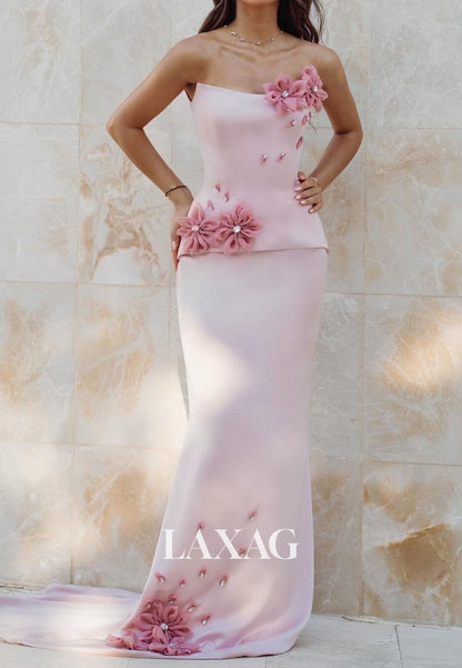 Scoop-Neck Sleeveless Floral Embellished Mermaid Evening Dress Off-Shoulder Rhinestone Formal Gowns