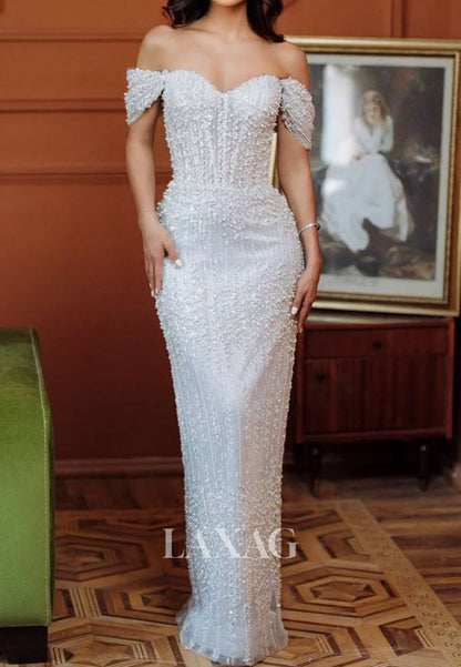 Off-Shoulder Floor-Length Evening Gowns Sweetheart Fully Sequined Beaded Mermaid Prom Dress