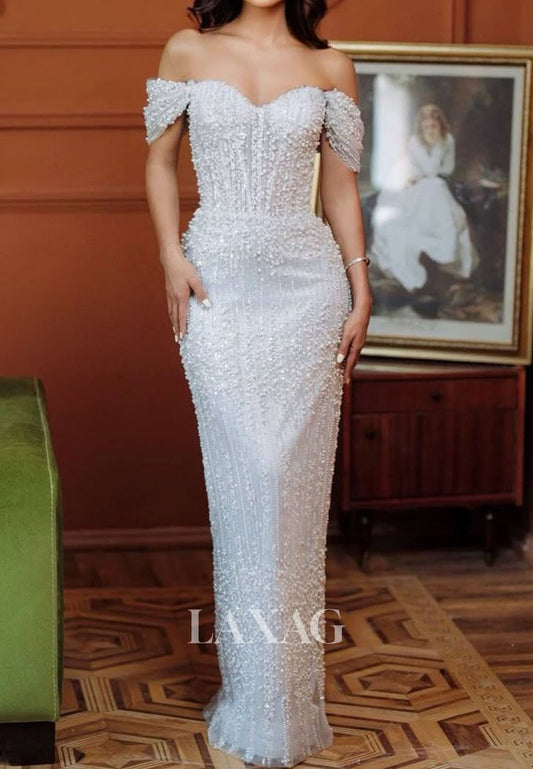 Off-Shoulder Floor-Length Evening Gowns Sweetheart Fully Sequined Beaded Mermaid Prom Dress