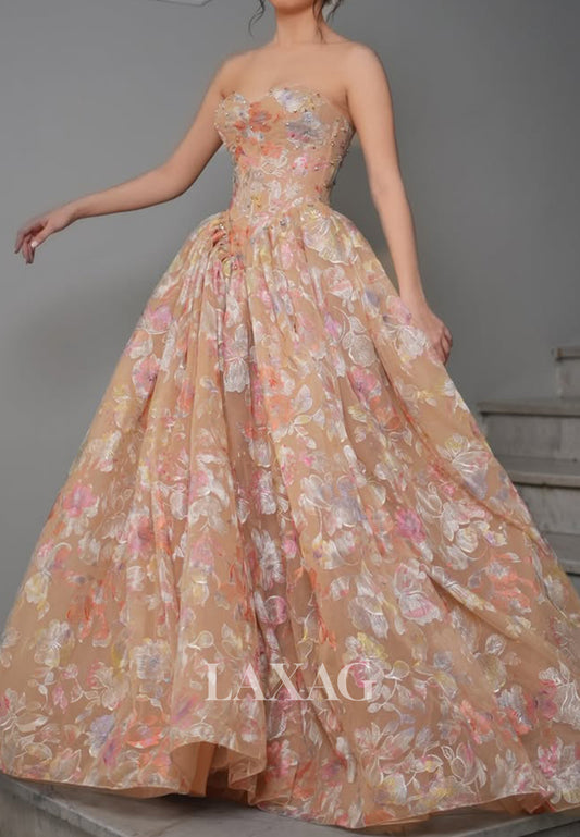 Sweetheart Off-Shoulder Sleeveless Beaded Jacquard Tulle Pleated A-Line Prom Dress