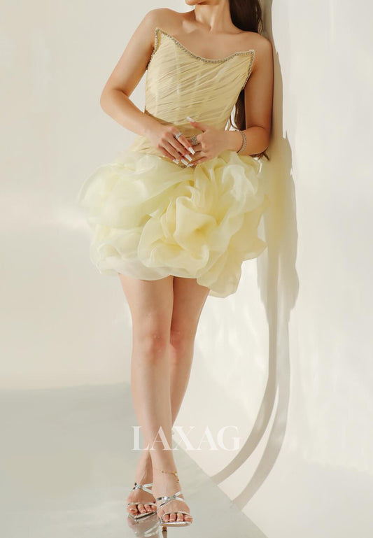 Scoop-Neck Off-Shoulder Sleeveless Beaded Pleated Tulle Mermaid Party Homecoming Dress