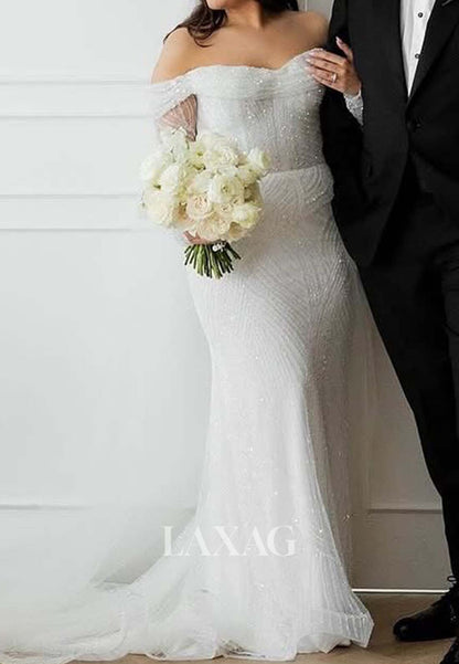Sweetheart Long-Sleeves Mermaid Wedding Dress Fully Sequined Sweep Train Formal Gowns