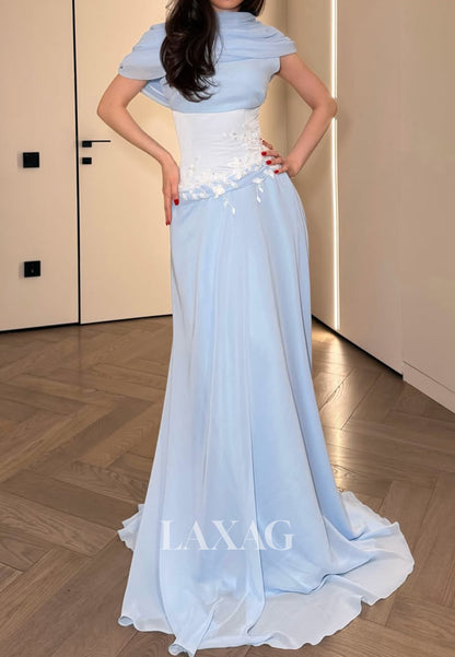 Scoop-Neck Sleeveless Sequined Applique Chiffon Pleated Fitted Evening Dress