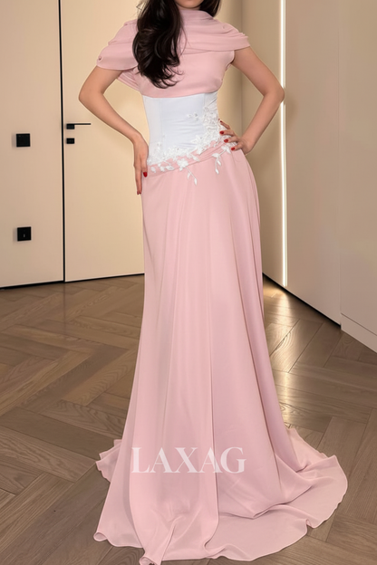 Scoop-Neck Sleeveless Sequined Applique Chiffon Pleated Fitted Evening Dress