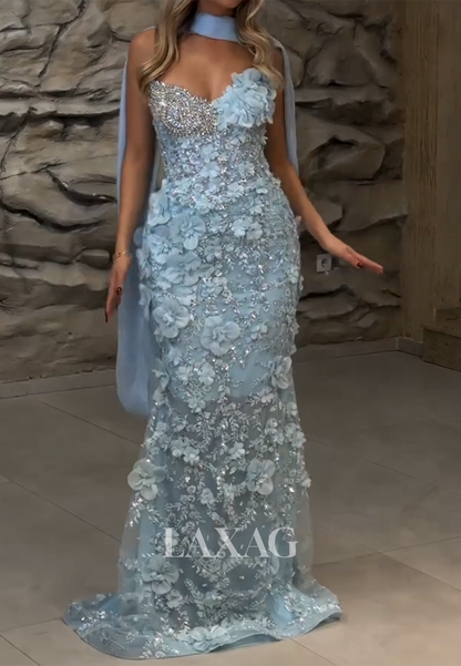 Sweetheart Floral Embellished Mermaid Prom Dress Off-Shoulder Sequined Beaded Party Gowns