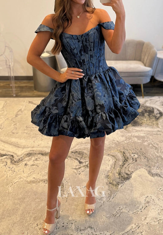 Scoop-Neck Off-Shoulder Sleeveless Pleated Print-Satin A-Line Party Homecoming Dress