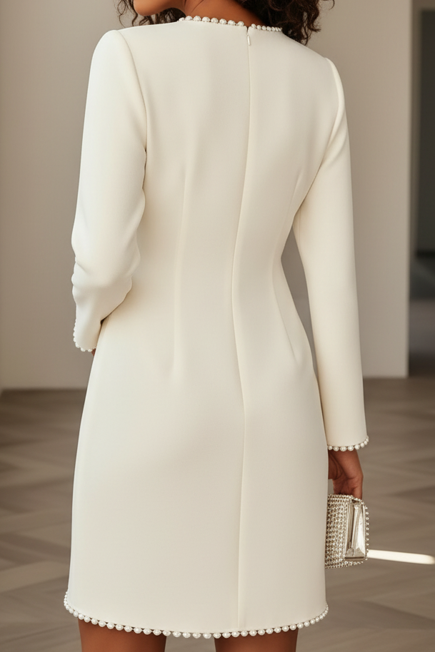 Scoop-Neck Long-Sleeves Beaded Satin Short Beach Mermaid Wedding Dress