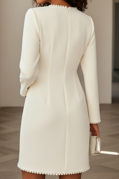 Scoop-Neck Long-Sleeves Beaded Satin Short Beach Mermaid Wedding Dress