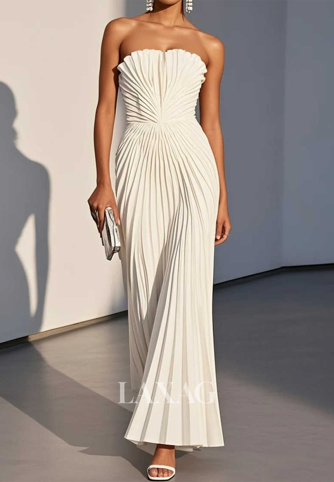 Tube Top Off-Shoulder Sleeveless Chiffon Pleated Floor-Length Simple Mermaid Evening Dress