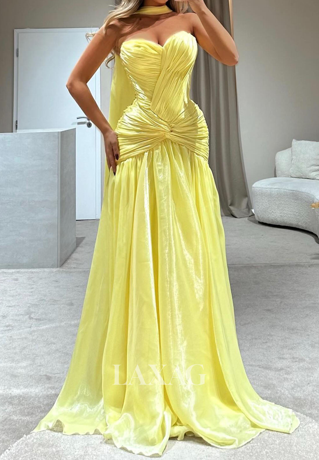 Simple Sweetheart Off-Shoulder Sleeveless Floor-Length Pleated Chiffon A-Line Prom Dress