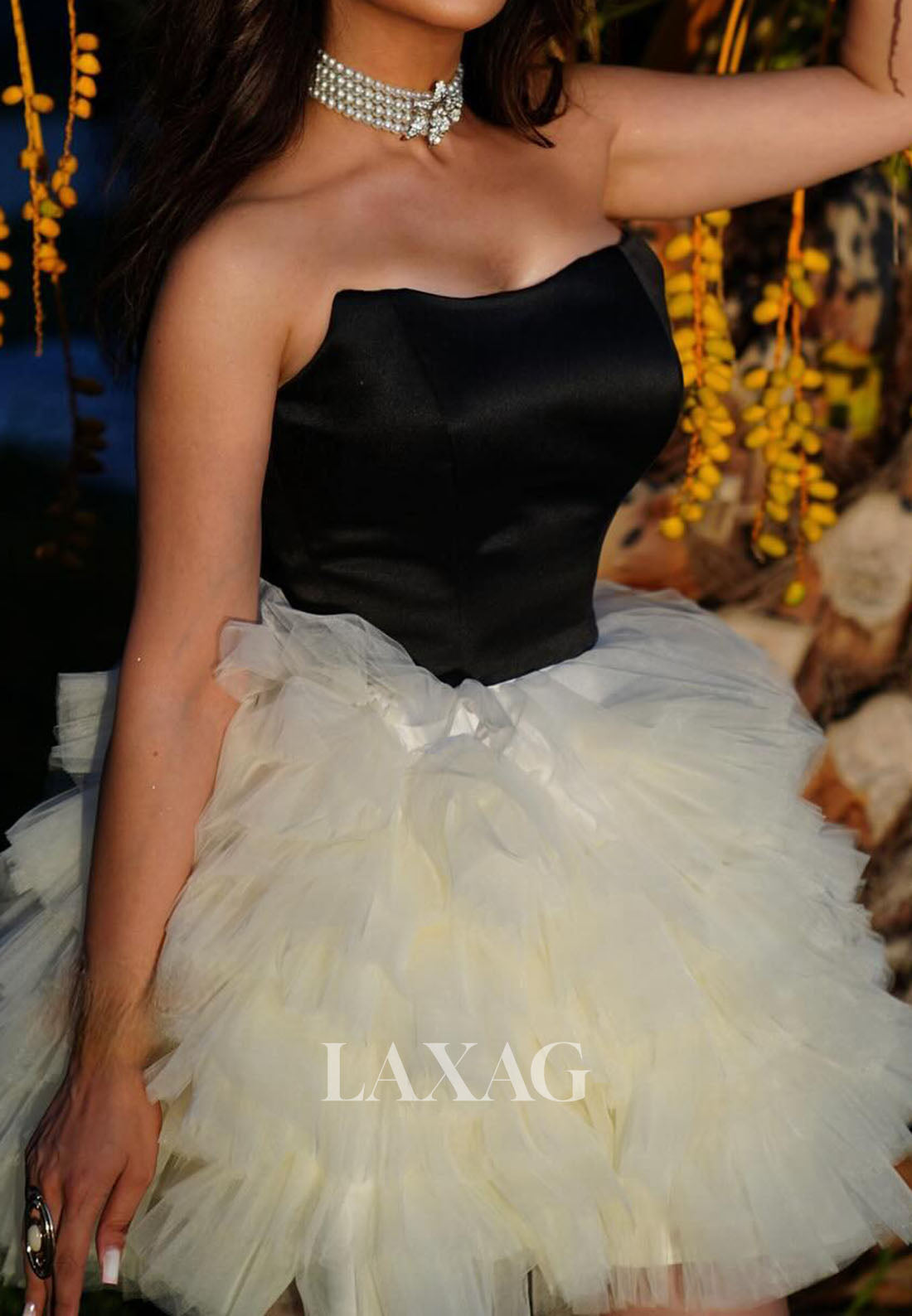 Scoop-Neck Off-Shoulder Sleeveless Two Tone Pleated Satin&Tulle A-Line Party Homecoming Dress